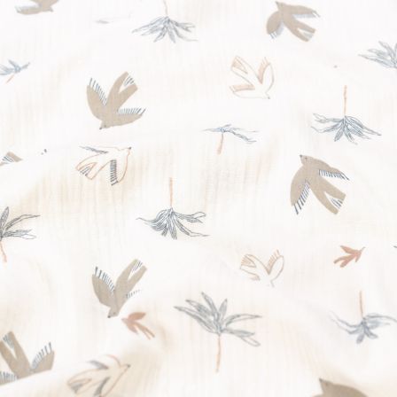 Double Gauze Baumwolle "Vögel/Möwen/Palmen" (creme-taupe/beige/blau)