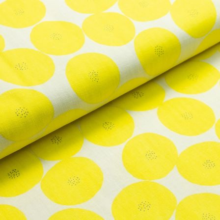 Double gaze de coton "Muddy Works/pois" (offwhite-jaune citron) de KOKKA/Japan