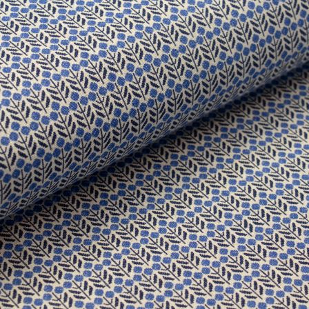 Canevas coton/lin "Stitch/fleurs" (nature-bleu) de KOKKA/Japon