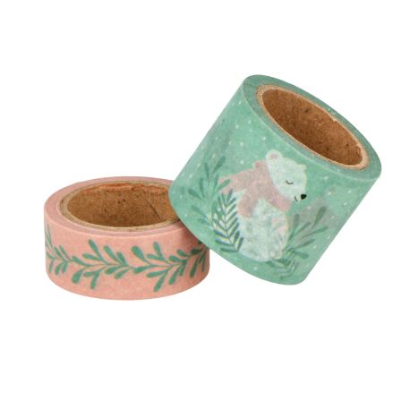 Masking Tape "Ours polaire/branches" lot de 2, 15/30 mm (rose/menthe)