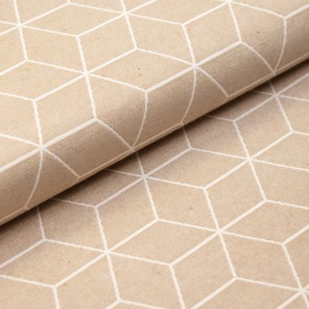 Tissu de décoration jacquard "Losanges/cubes" (beige-blanc)