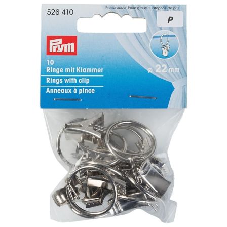 PRYM Ringe mit Klammer -  Ø 22 mm, 10 Stück (silber) 526410