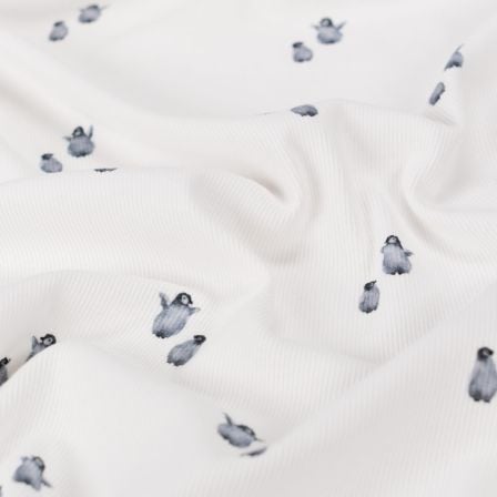 Ripp-Jersey Baumwolle "Pinguine" (offwhite-grau)