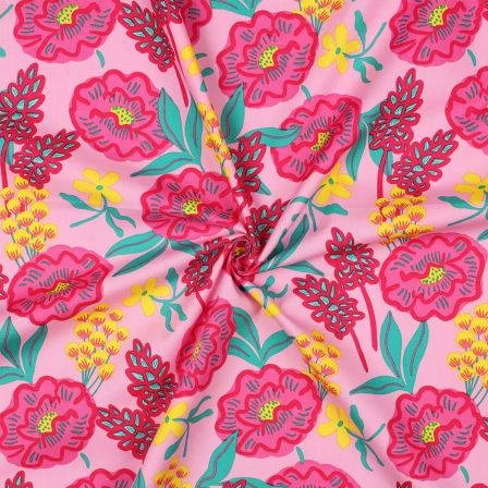 Popeline de coton "Fresh Flowers" (rose clair-pink/vert/jaune) de Nerida Hansen