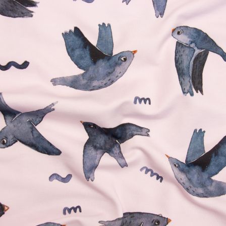 Sweat d'été en coton bio - french terry "Oiseaux" (rose tendre-gris bleu) de halfbird