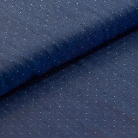 Tissu jean - chambray de viscose "Dobby/pois" (bleu jean-blanc)