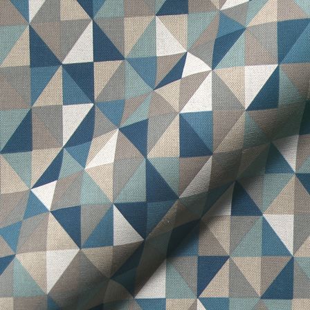 Canevas de coton "Aspect lin - Mini triangles" (nature-bleu/gris)