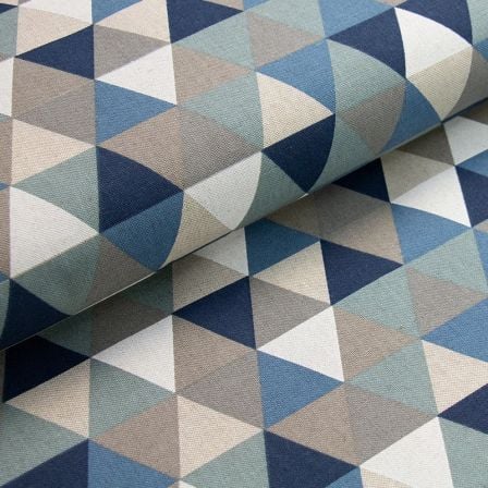 Canvas Baumwolle "Linen Look - Dreiecke" (natur-blau/weiss/grau)