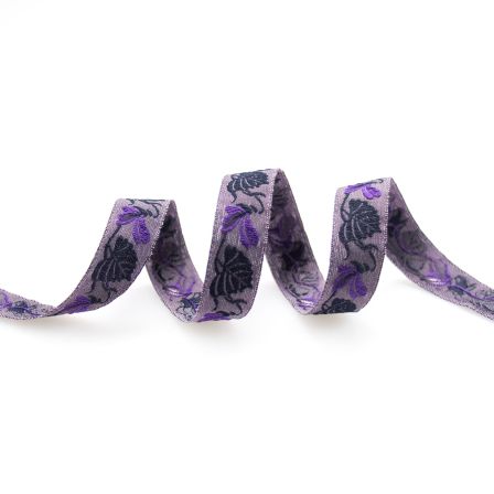 Ruban tissé en coton "Violettes" 15 mm (lilas-noir" de C. PAULI