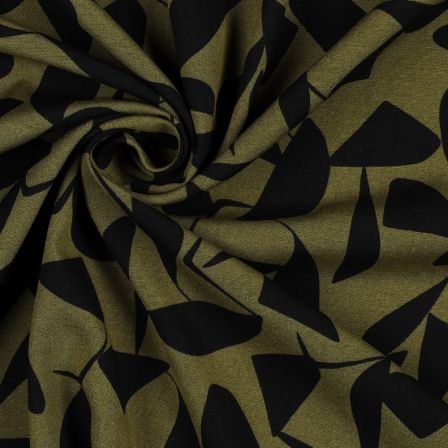 Popeline de viscose stretch "Abstract Leaves/feuilles" (olive-noir)