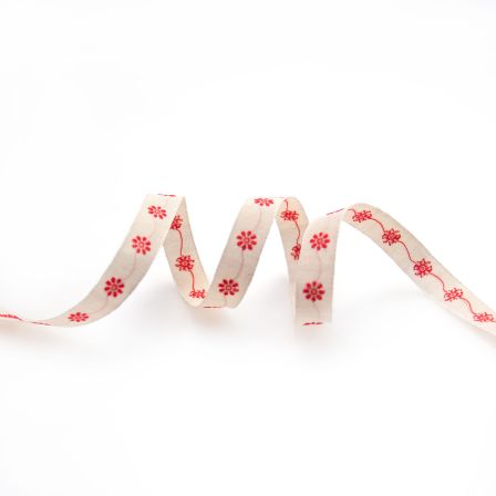 Ruban tissé coton "Fleur" 10 mm (beige-rouge) de C.PAULI
