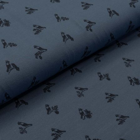Jersey de coton "Twittering/Oiseau by Lila-Lotta" (bleu jeans-bleu foncé) de Swafing