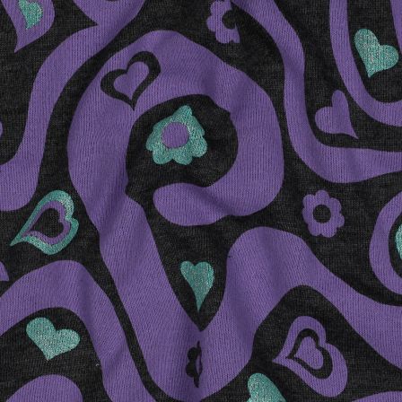 Sweat de coton "Coeurs groovy/paillettes" (anthracite chiné-violet/menthe)
