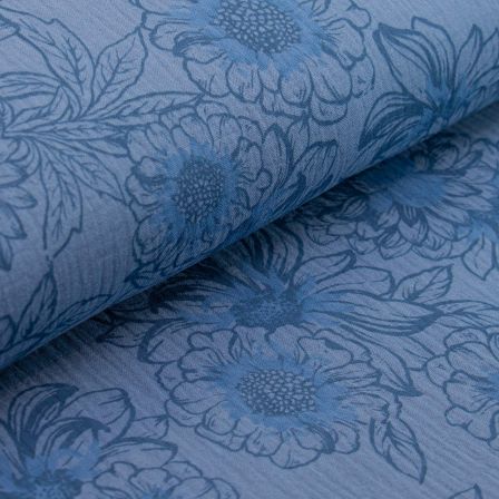Double gaze de coton "Maxi fleurs" (bleu jean-bleu foncé)
