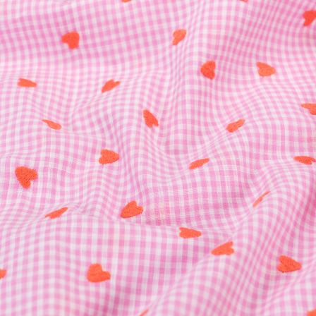 Popeline Baumwolle - bestickt "Vichy/Herzen" (rosa-weiss/orange)