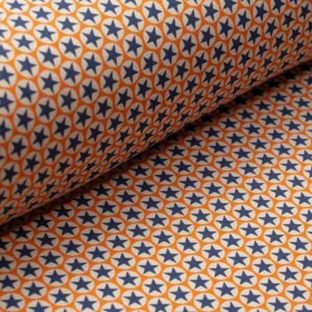 Jersey Baumwolle "Sterne/Punkte" (orange-creme/dunkelblau)