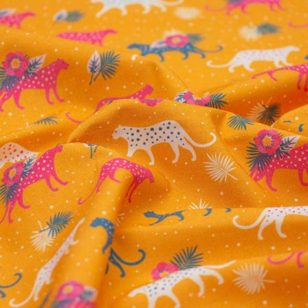 Popeline Baumwolle "Cute Panthers" (hellorange-pink/petrol) von la blu
