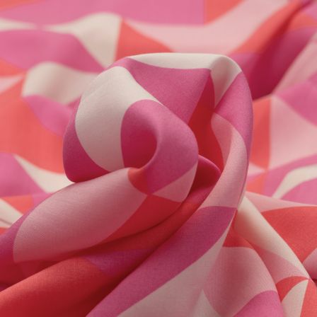 Popeline Viskose "Geometric/Dreiecke" (pink-rosa/offwhite)
