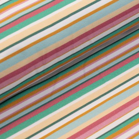 Sweat d'été en coton bio - french terry "Rainbow Stripe/rayures" (vert/rose/jaune pastel) de lillestoff