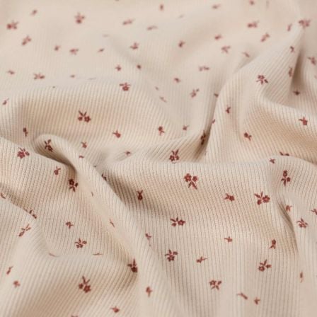 Ripp-Jersey Baumwolle "Blümchen" (beige-braun)