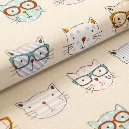 Canvas Baumwolle "Cool Cats/Katzen" (beige-bunt) von Fryett's Fabrics