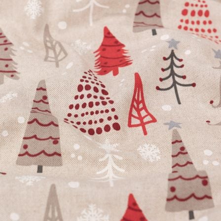 Canvas Baumwolle "Christmas Trees" (natur-rot/grau/offwhite)