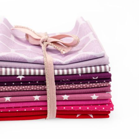 Paquet de tissus - coton "1001 nuits" 12 pces (rouge/rose/violet)