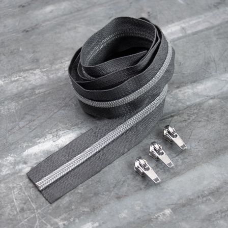 Reissverschluss & Zipper "Metallic Look" im  Set (dunkelgrau/silber)