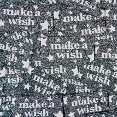 Weblabel/Stoffetiketten "Make a wish" - Pack à 5 Stk. (silbergrau-weiss) von ikatee
