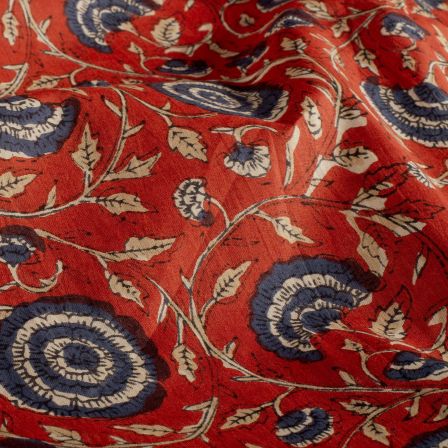 Voile Baumwolle "Indian Style - Flower Dance" (dunkelrot-creme/blau)