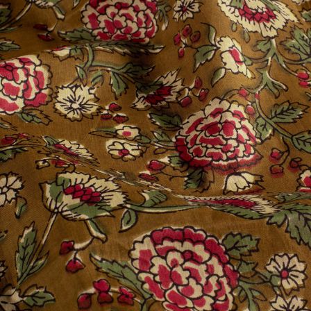Voile Baumwolle "Indian Style - Vintage Peony" (gelboliv-beere/beige/khaki)