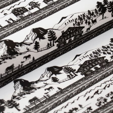 Jersey de coton "Silhouettes/Montée à l'alpage" (blanc-noir)