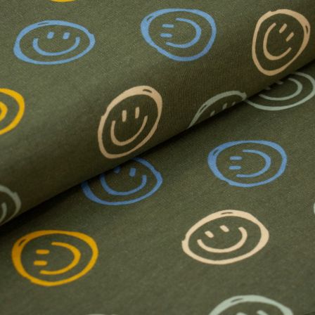 Sweat de coton "Smiley" (olive-multicolore)
