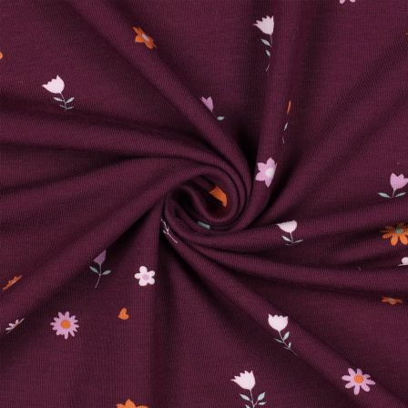 Jersey de coton bio "Fleurs" (bordeaux-orange/menthe pastel)