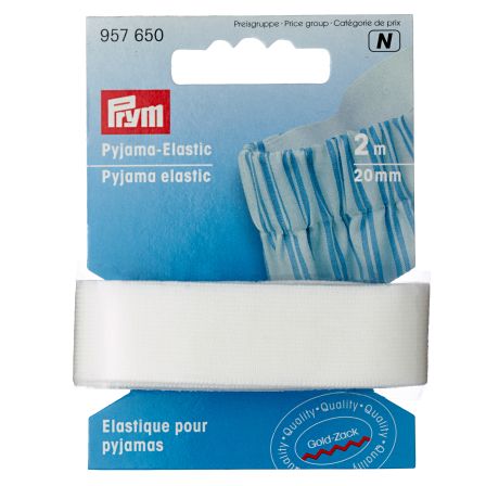 PRYM Elastique pour pyjamas 20 mm - carton à 2 m (blanc) 957650