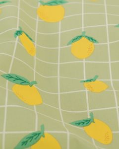 Toile cirée - coton enduit "Citrons / Carreaux" (vert pastel-jaune/blanc)