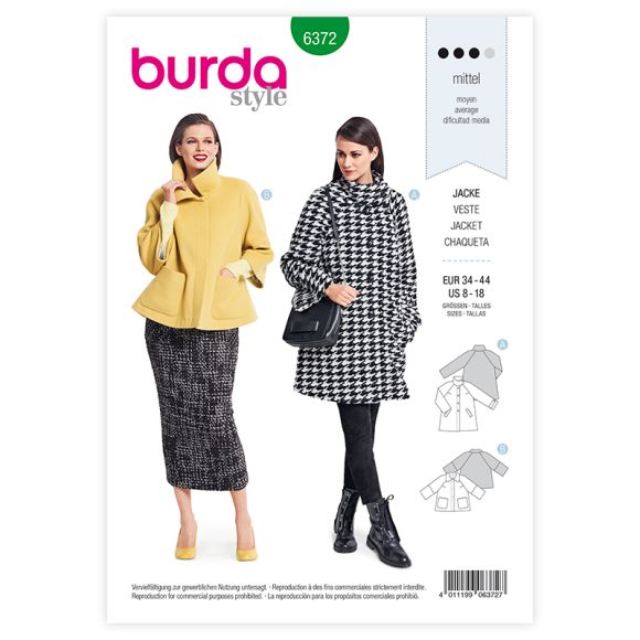 Patron - dames "Veste raglan 6372" (t. 34-44) de burda style