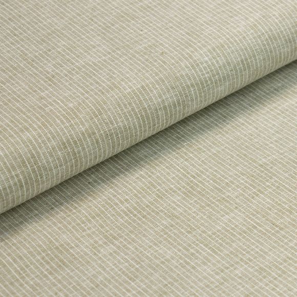 Tissu métis lin/coton "Fines rayures" (olive clair - blanc naturel)
