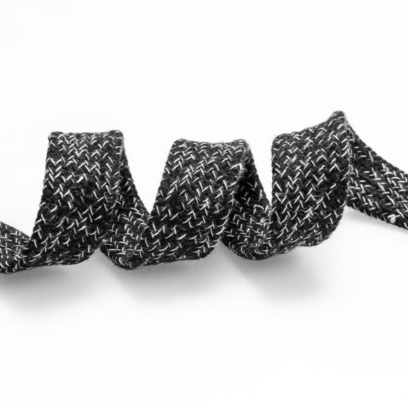 Flachkordel Baumwolle "Hoodieband" 17 mm - Stück à 1 m (schwarz meliert)