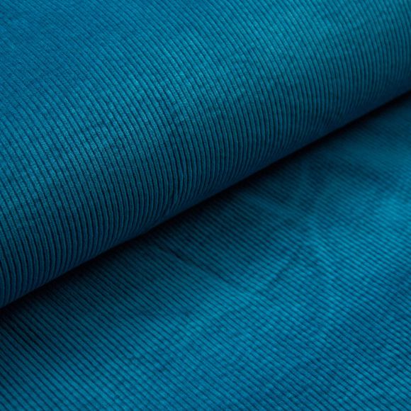 Velours à grosses côtes coton stretch "washed" (bleu pétrole)