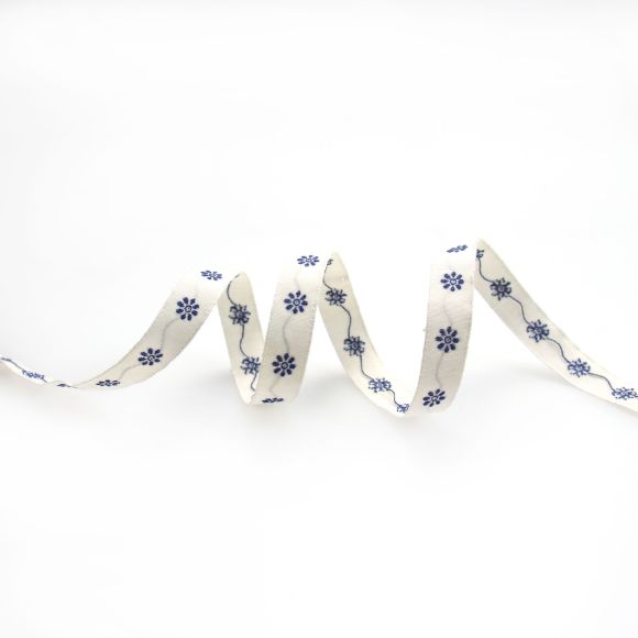Ruban tissé coton "Fleur" 10 mm (nature-bleu foncé) de C.PAULI