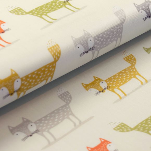 Canvas Baumwolle beschichtet "Foxy/Fuchs" (offwhite-bunt) von Fryett's Fabrics