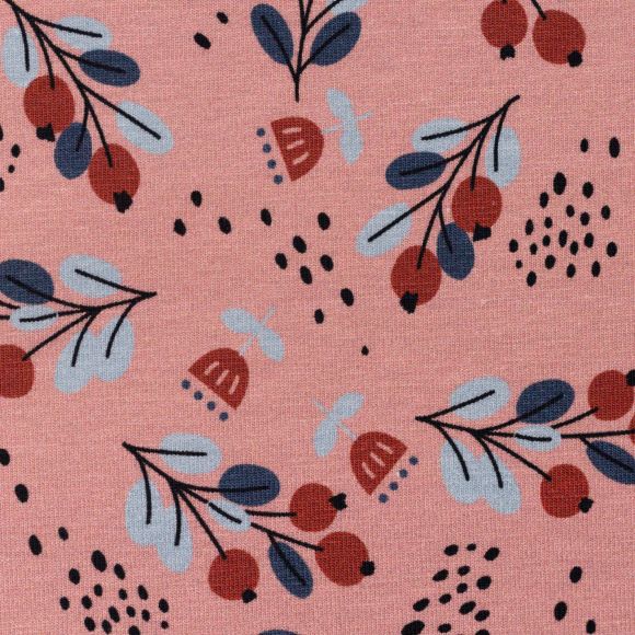 Jersey de coton "Happy Together/églantier by bienvenido colorido" (rose-rouge/bleu) de Swafing
