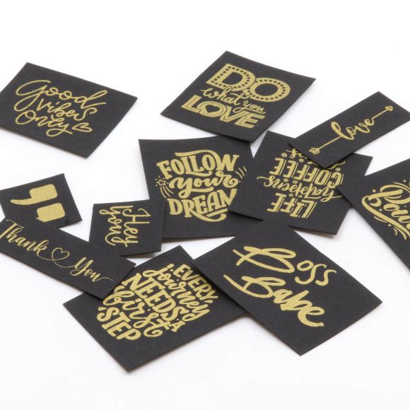 SnapPap Labels / Etiketten "Lettering" Bogen mit 41 Labels (schwarz-gold)