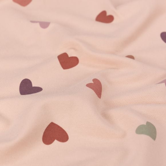 Sweat d'été coton – French Terry "Hearts" (rose perle-multicolore)