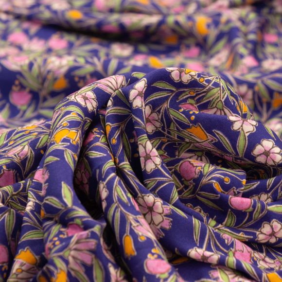 Viscose "Fleurs entrelacées" (violet bleu-rose/orange)