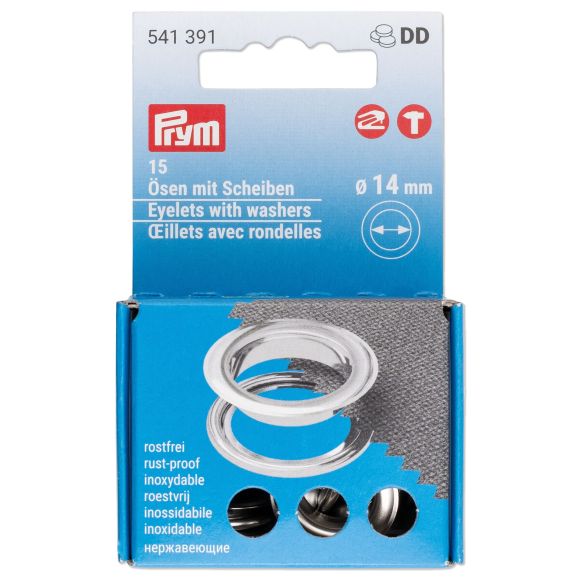 PRYM Œillets Ø 14 mm - paquet à 5 pièces (argenté) 541391