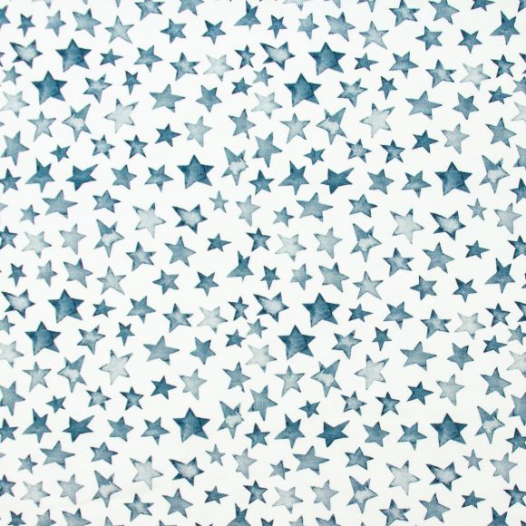 Jersey Baumwolle "Sterne Aquarell" (weiss-petrolblau) von SWAFING