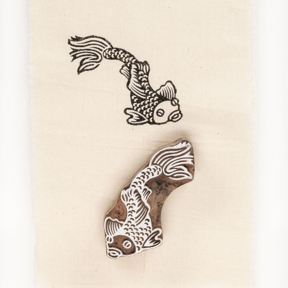 Holzstempel - handgeschnitzt "Fisch Koi - Indian Blockprint"