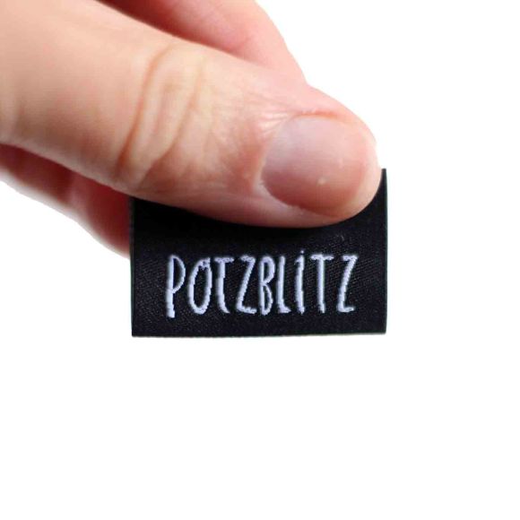 Étiquette tissée "Potzblitz"  - lot de 3 (noir/blanc) de halfbird